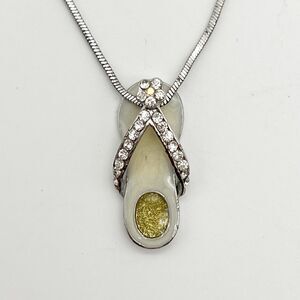Flip Flop Sandal Rhinestone 17” — 20” Silver Tone Cream Enamel Fashion Necklace